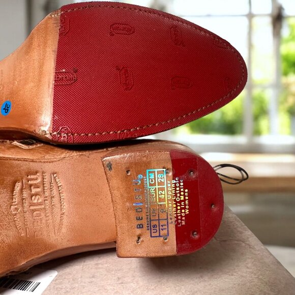 Bed Stü Bia Handmade Tan Dip Dye Bootie  Rustic Leather Zip Lace-Back Womens 11 - Picture 15 of 16